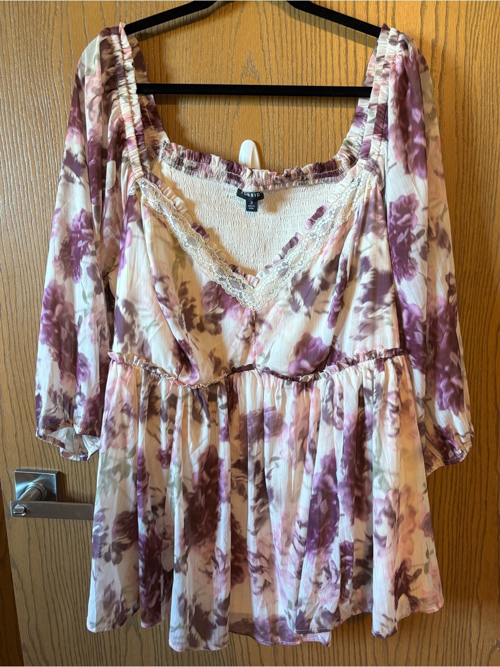 torrid Pink and Purple Tie-Dye Lace Trim V-Neck Top